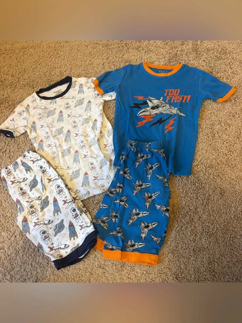 Kids' Blue & White Space Plane Pajama Set - & Too Fast! 7 years Benaive - 2 sets